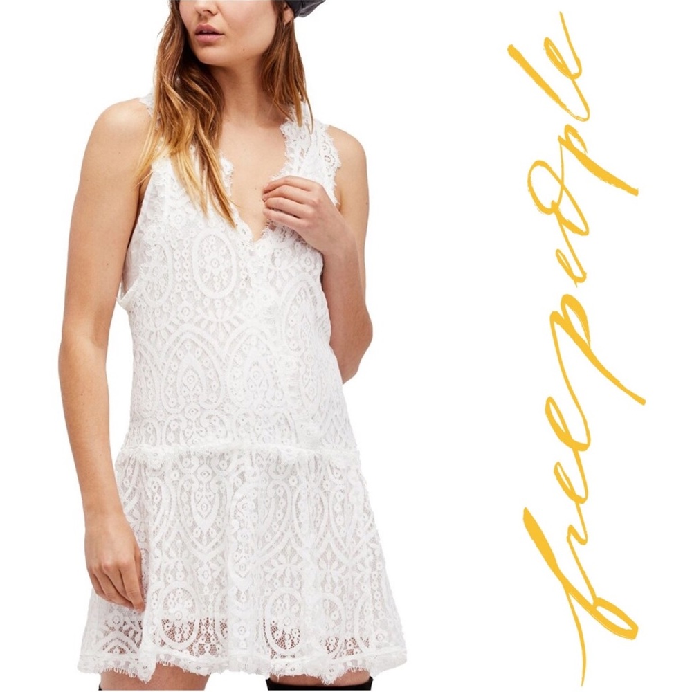 FREE PEOPLE. NWOT! Cream Lace Slip Dress.